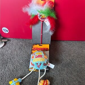 Cat Wand Toy with Red and Green Feathers